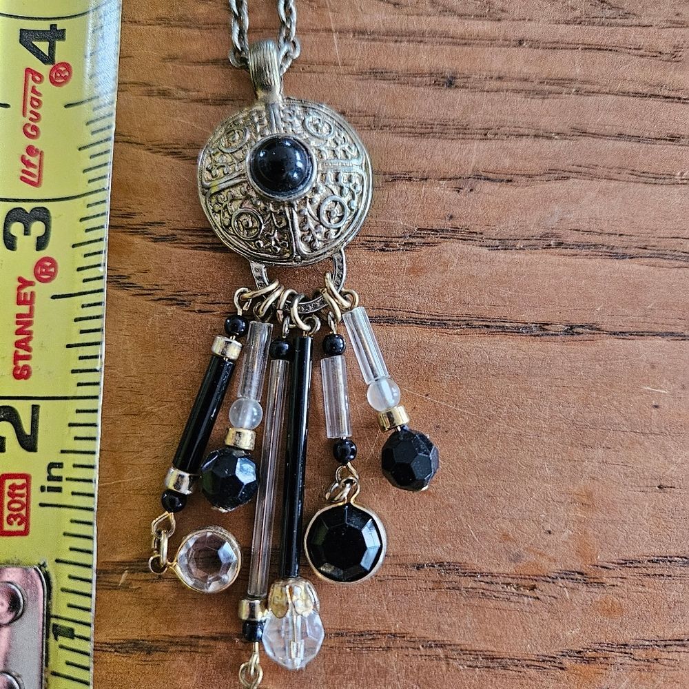 Gothic Victorian Bronze Crystal Pendant Necklace | Dark Elegant‎ Costume Jewelry